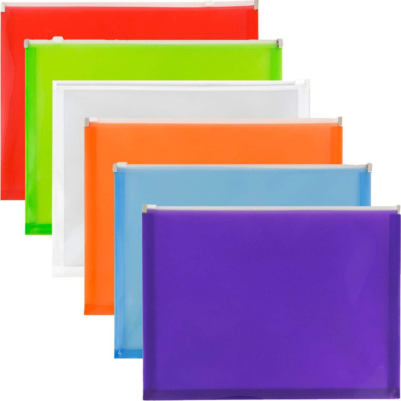 JAM Paper 9.75" x 13" Assorted Plastic Zip Closure Booklet Envelopes, 12ct.